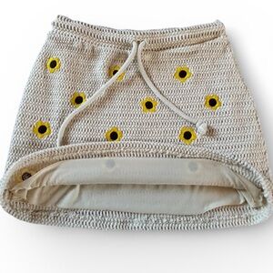 ZARA Cream Crochet Sunflower Mini Skirt Cottagecore Boho Festival Small